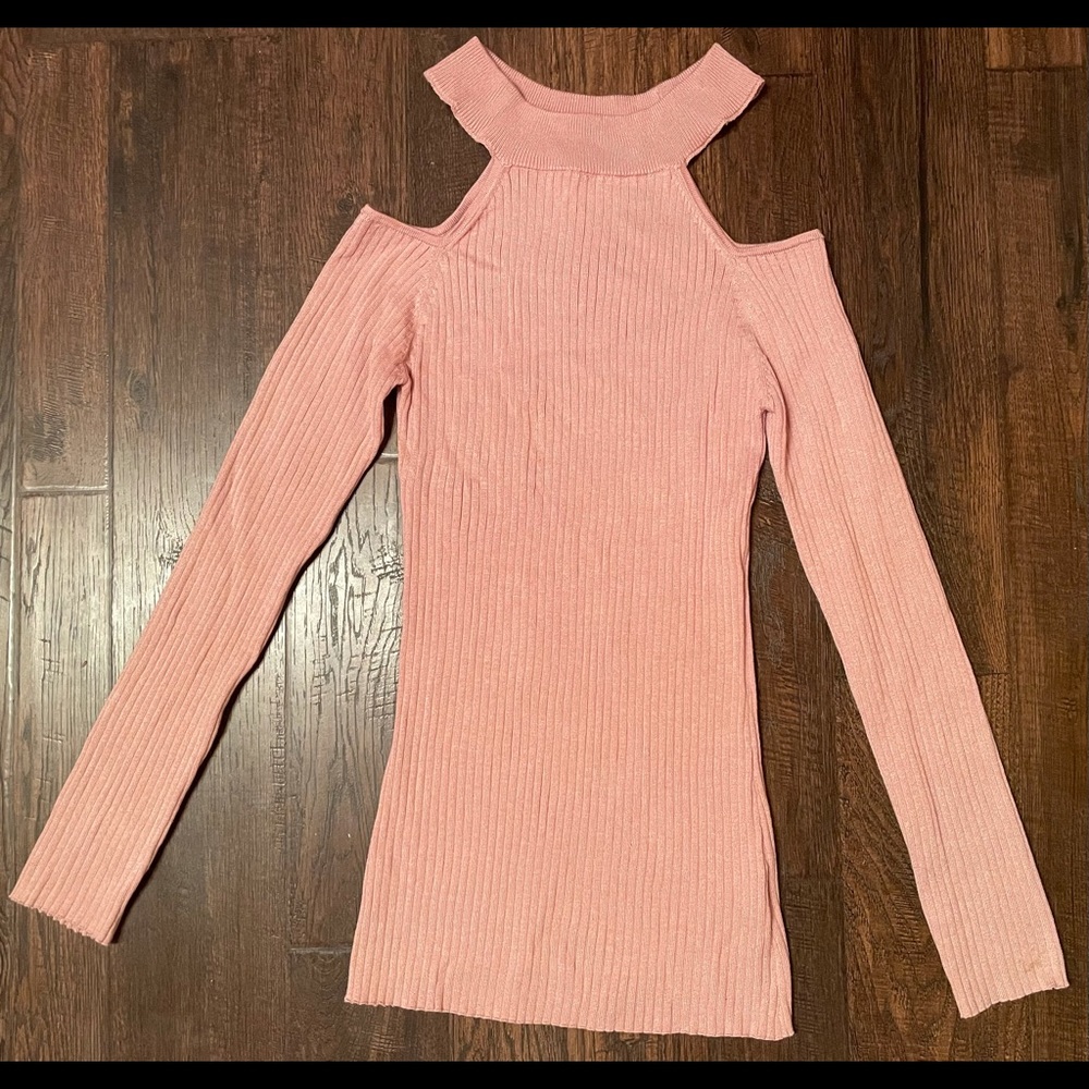 Pink, open shoulder top